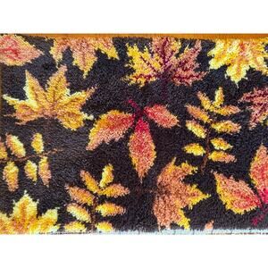 Semi-Complete "Autumn Leaves" Latch Hook Rug - Great Colors! 40"x27" Finished